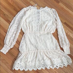 Lulu's Ivory Lace Long-Sleeve Mini Dress
